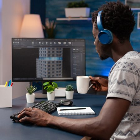 african-american-architect-holding-cup-coffee-analyzing-building-construction-plan